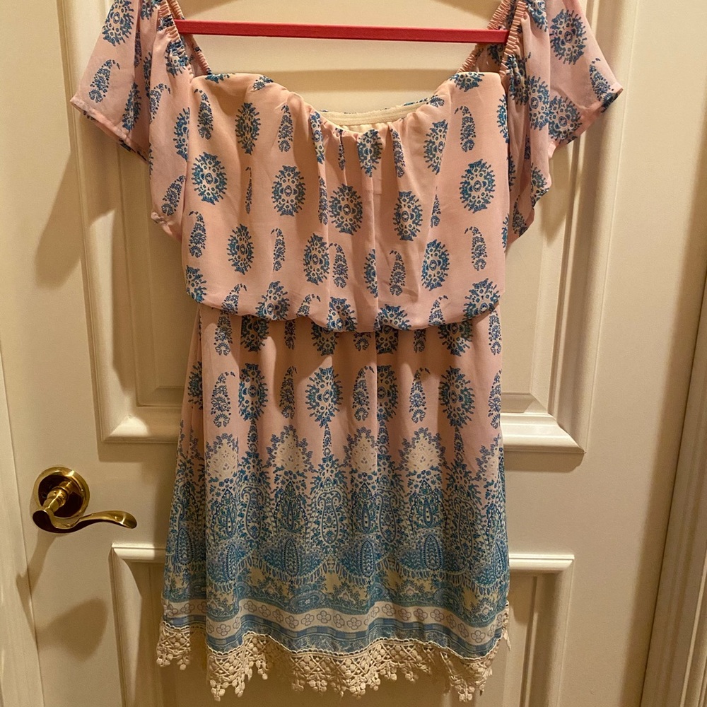 Pink Off the Shoulder Dress with adorable pattern